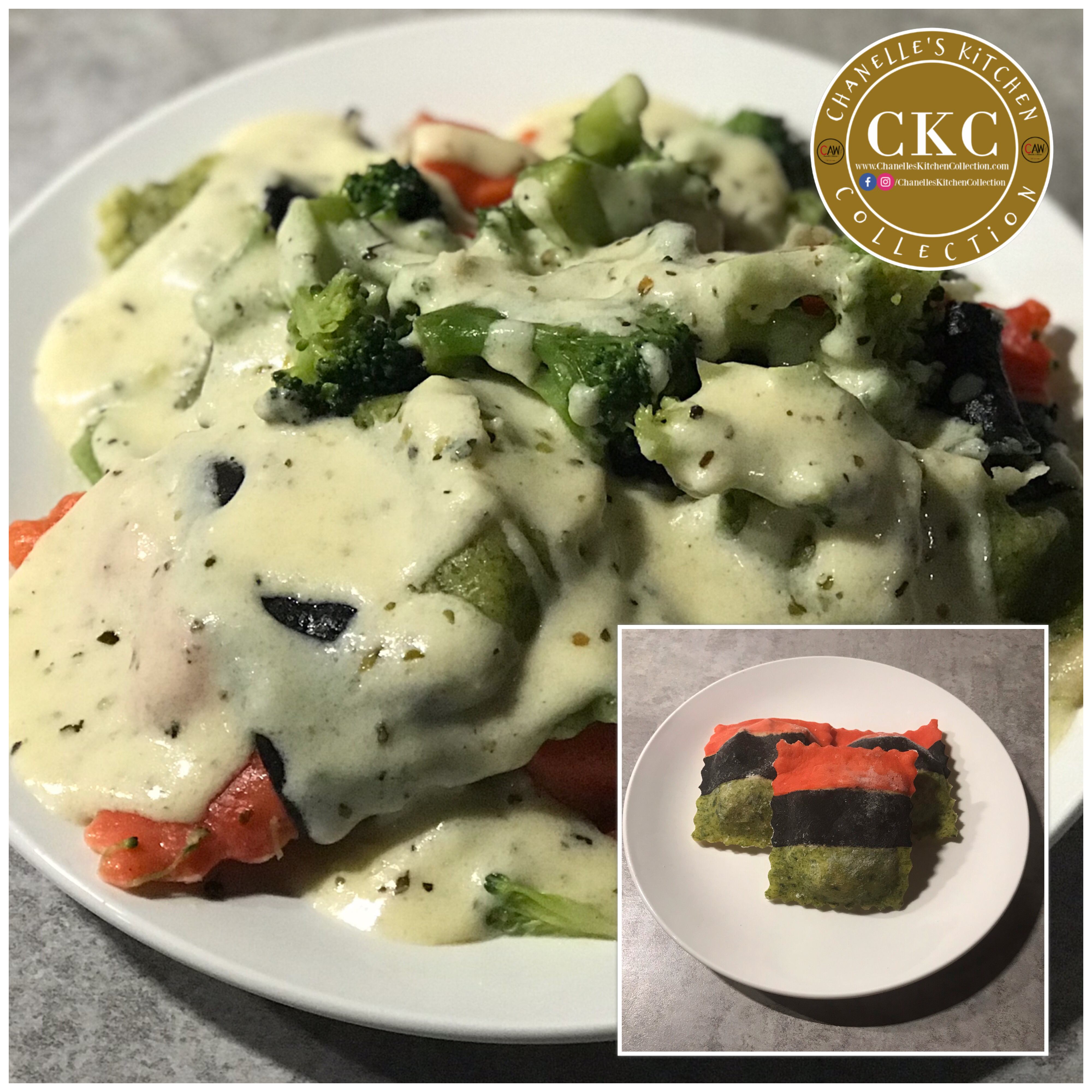 African Flag Roasted Chicken Ravioli